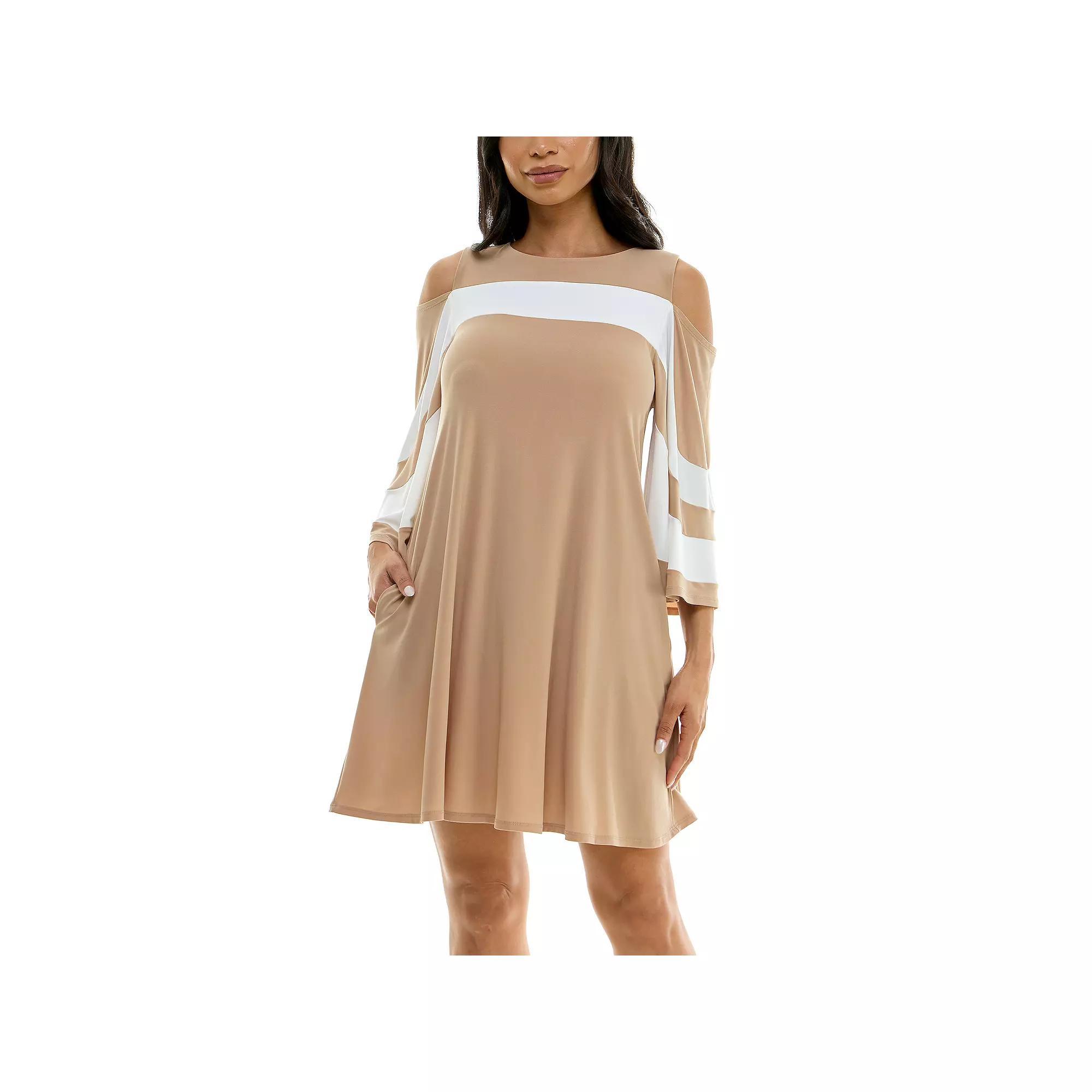 Women's Nina Leonard Draped Sleeve Cold-Shoulder Dress, Size: XL, Deep  Ivory Product Image
