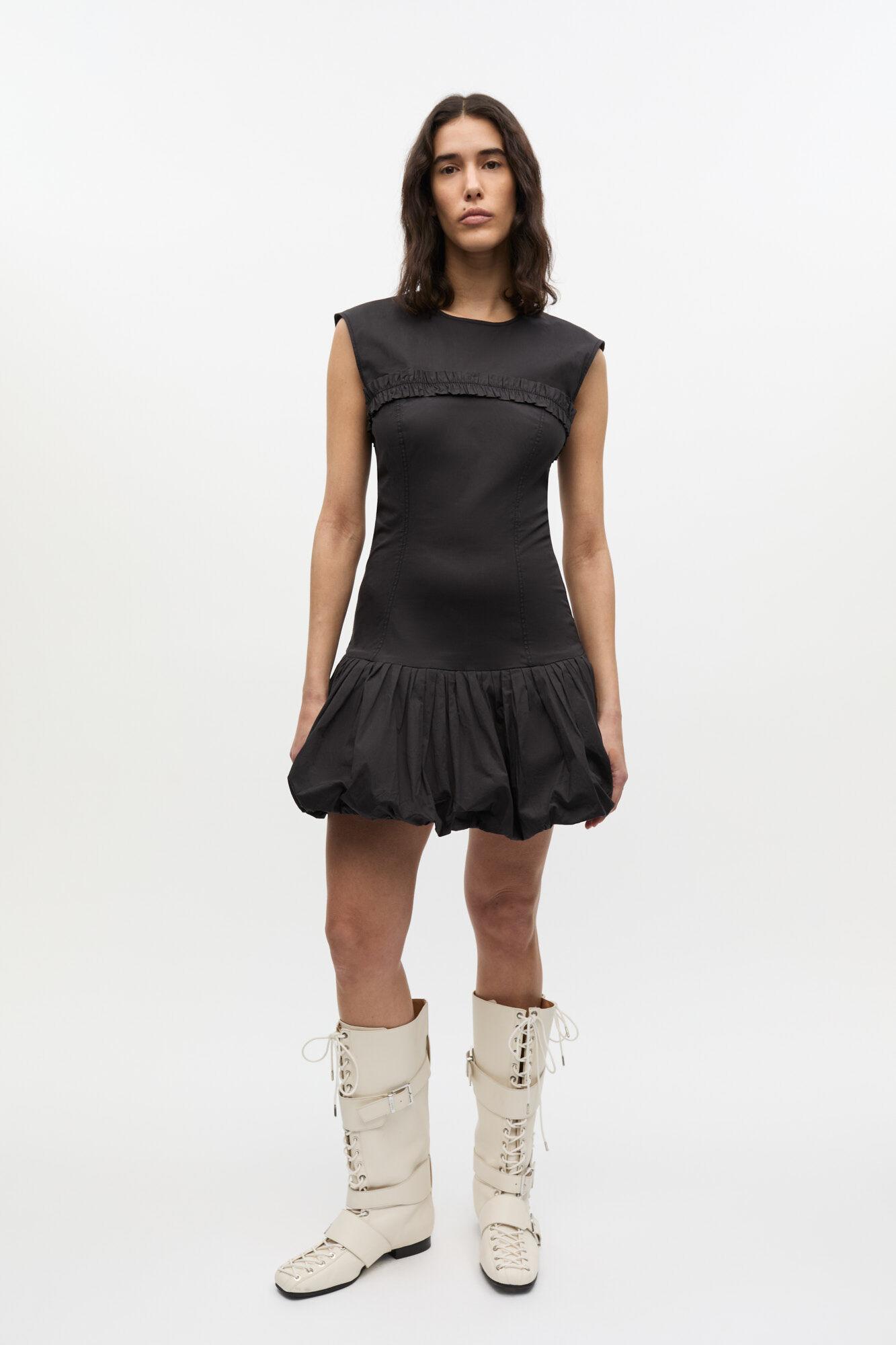 Black Stretch Cotton Corset Mini Dress Product Image