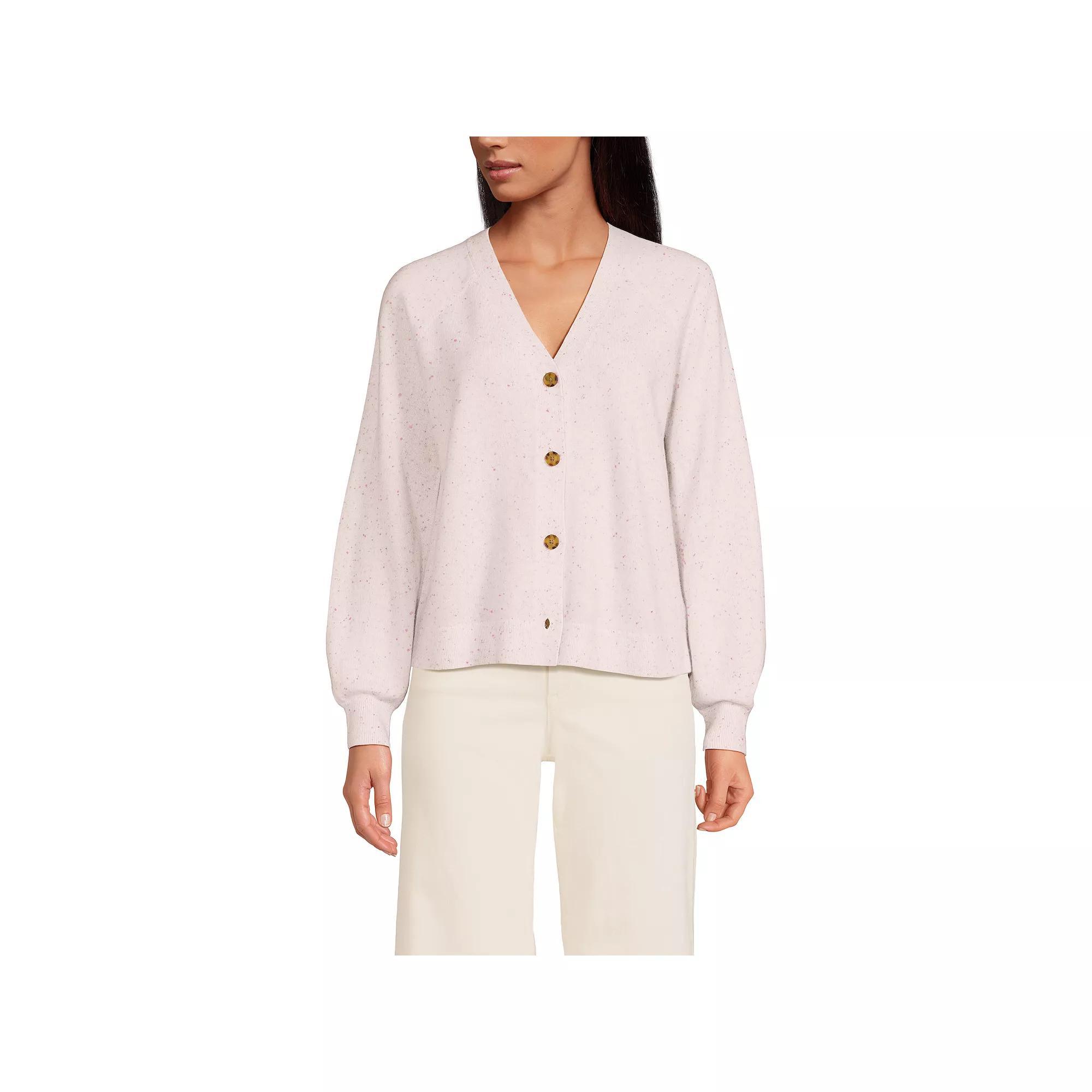 Women's Lands' End Cashmere Cardigan, Size: XL, Ivory Confetti Product Image