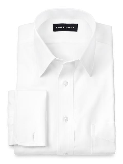 Non-Iron Cotton Pinpoint Solid Point Collar French Cuff Dress Shirt - White Product Image
