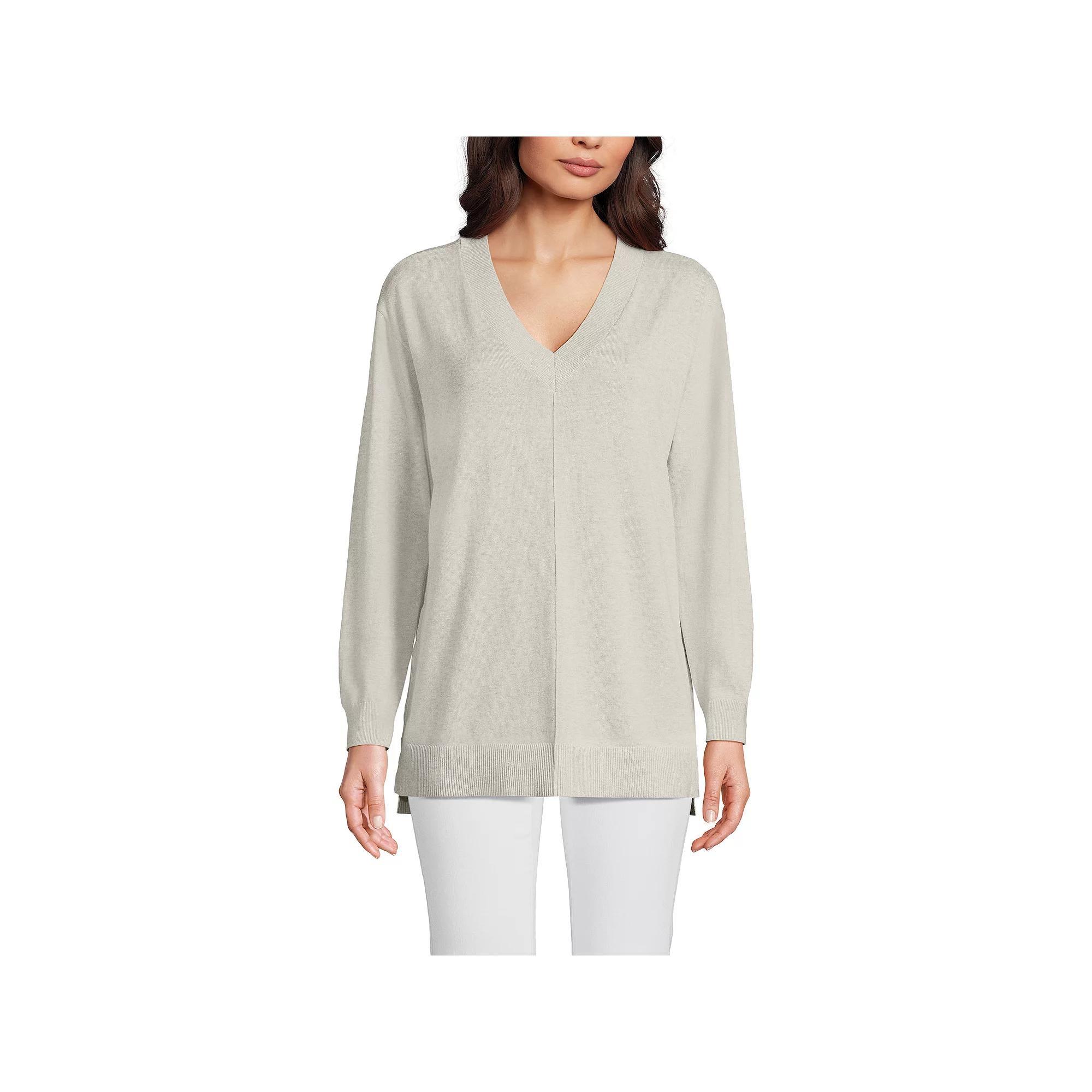 Women's Lands' End Cotton Striped Tunic Sweater, Size: Medium, Light Gray Grey Product Image