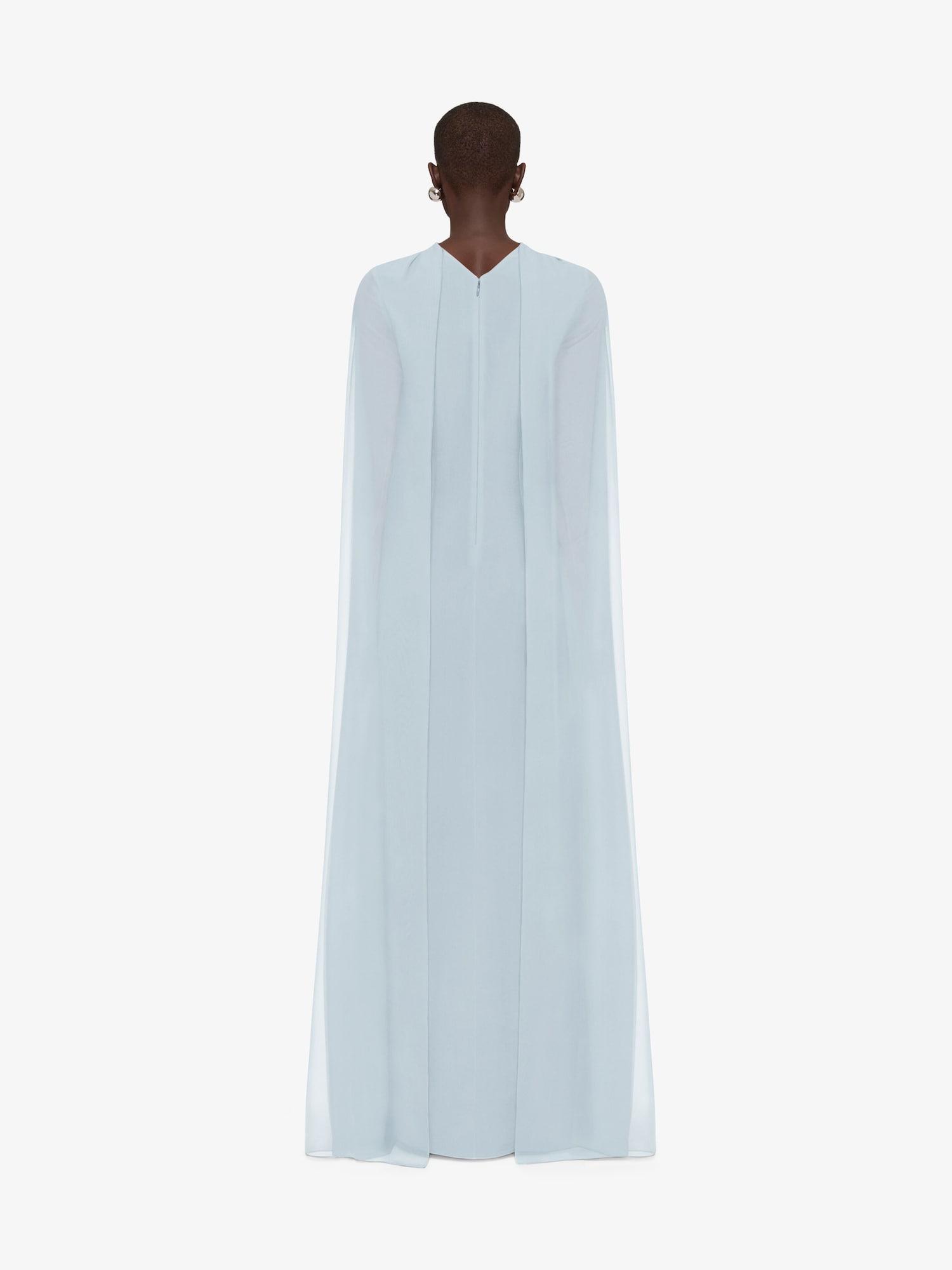 Evening cape dress in silk georgette with pearls Product Image