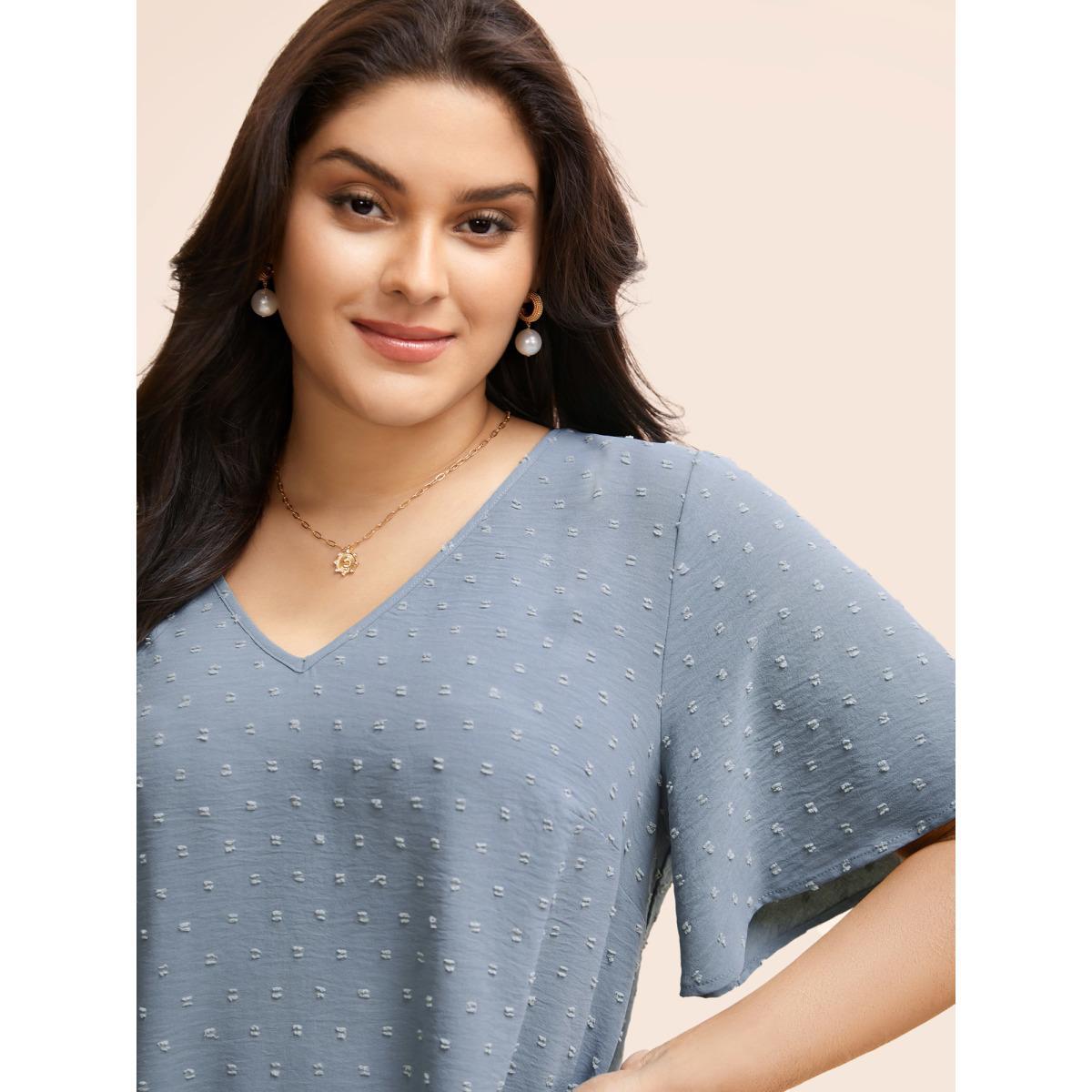 Plus Size Stone Polka Dot Lace Sleeve Blouse Women Elegant Short sleeve V-neck Everyday Blouses BloomChic 26/4X Product Image