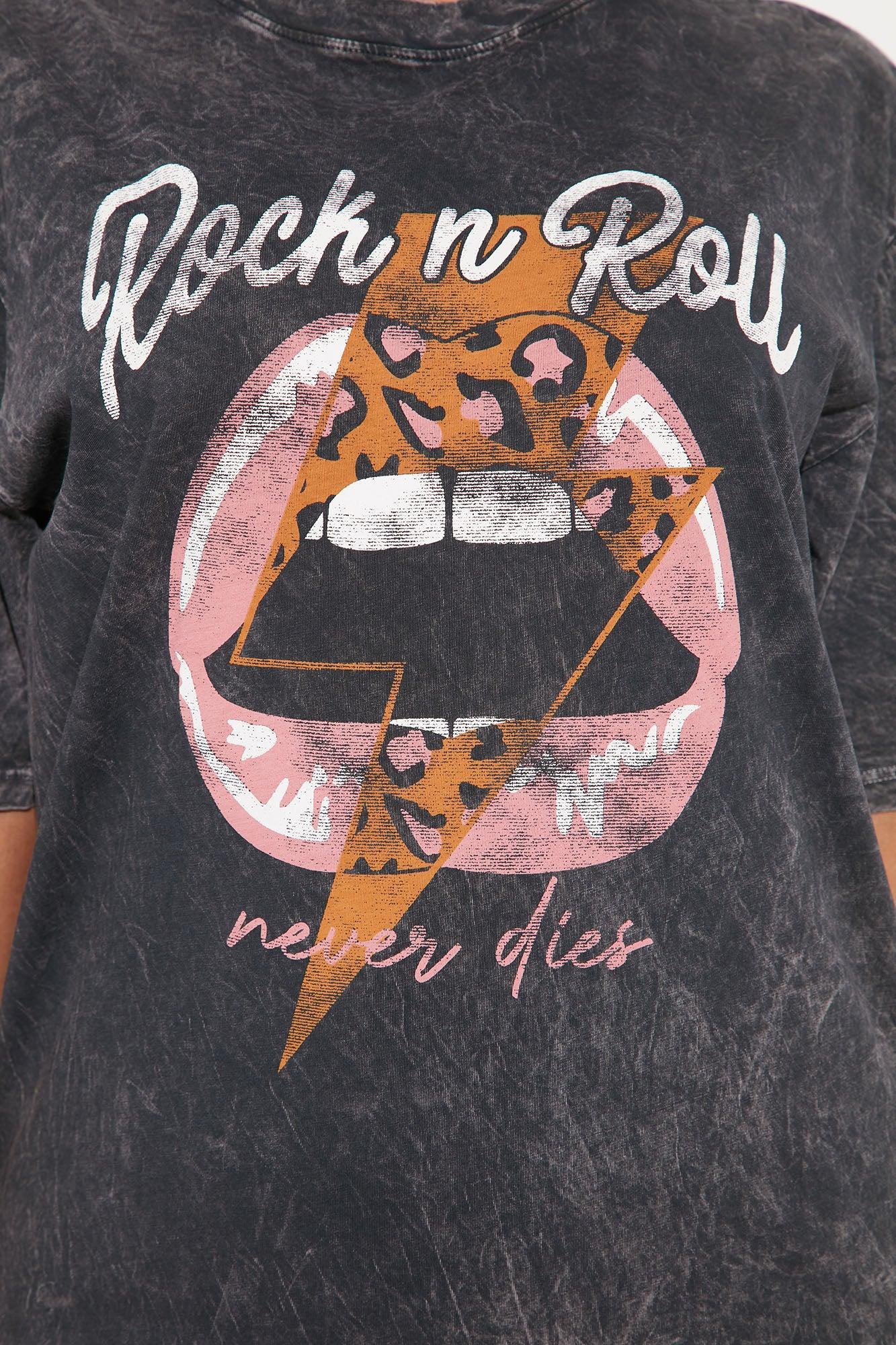 Rock N Roll Washed T-Shirt Dress - Charcoal Product Image