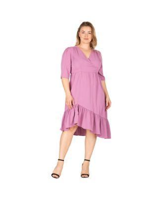 Womens Plus-size Ruched Sleeve Ruffle Hem Midi Dress Product Image