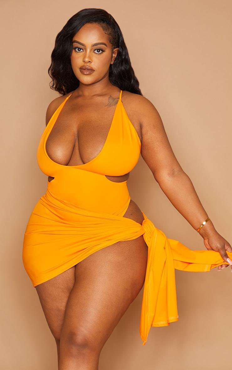 Plus Orange Tie Side Sarong Product Image