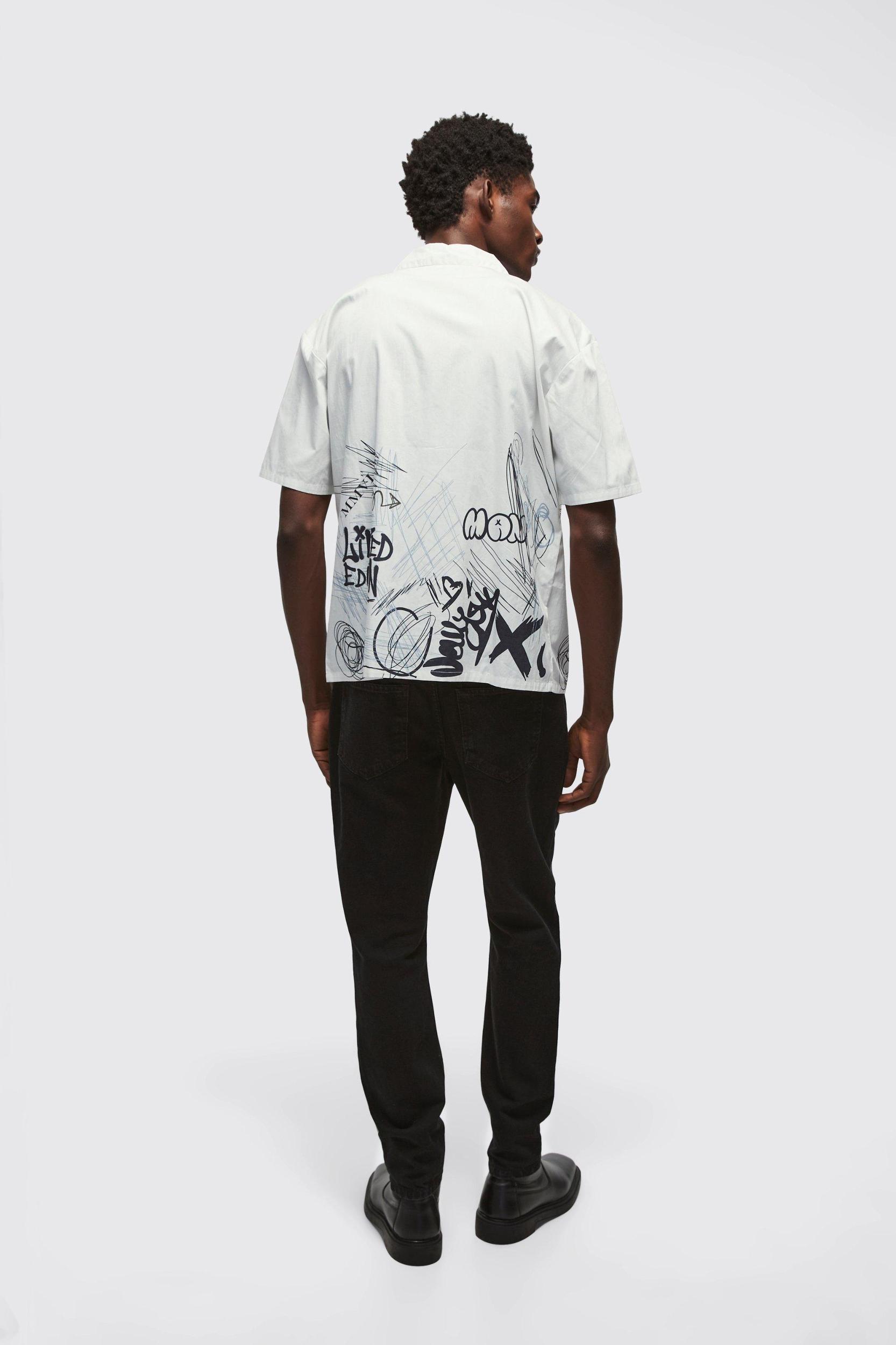 Oversized Graffiti Print Poplin Shirt | boohooMAN USA Product Image