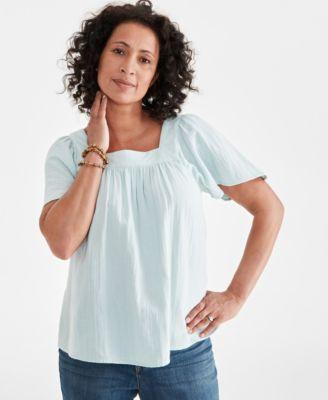 Style & Co Womens Cotton Gauze Square-Neck Top, Created for Macys Product Image