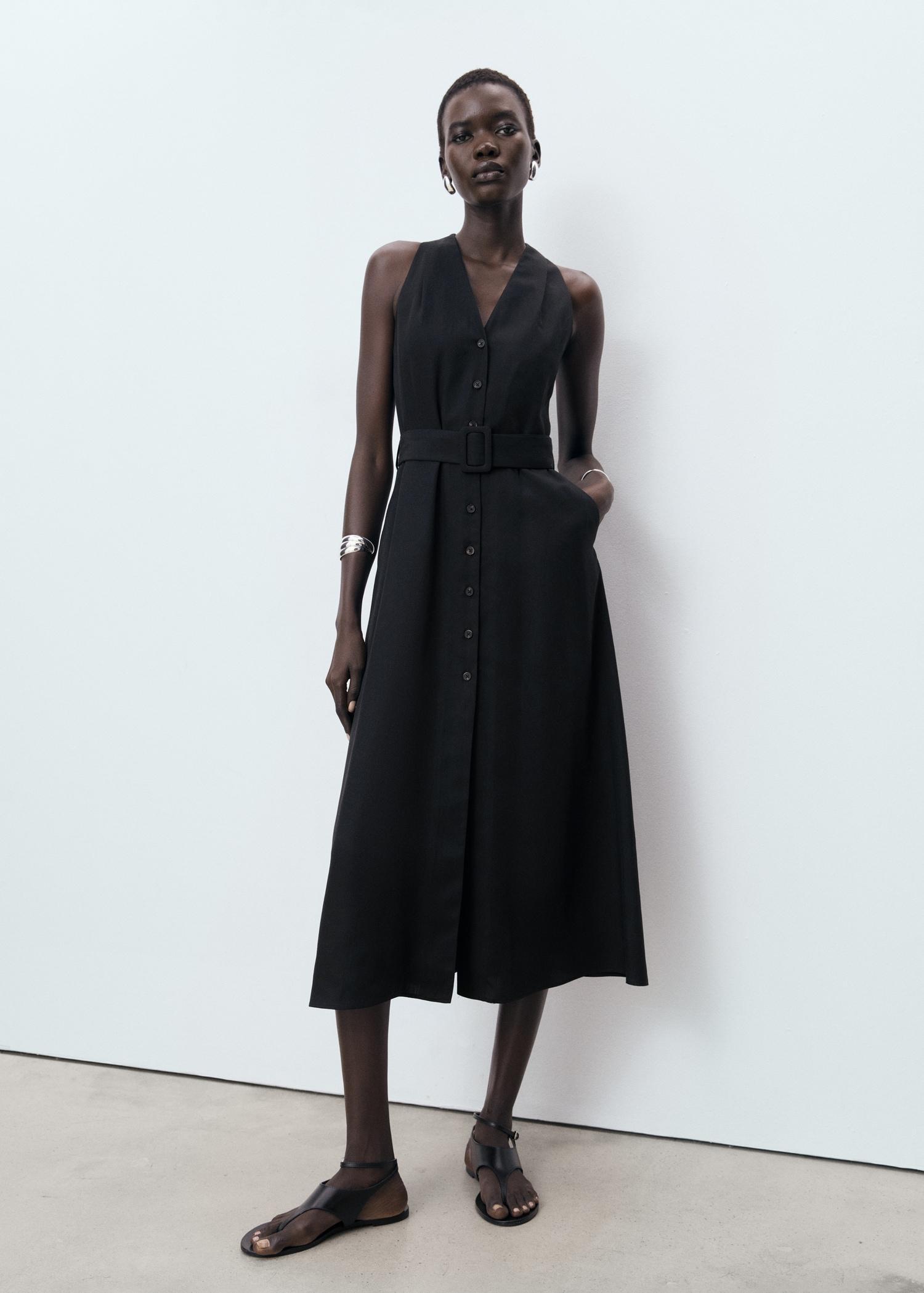 Lyocell dress with belt - Women | MANGO USA Product Image