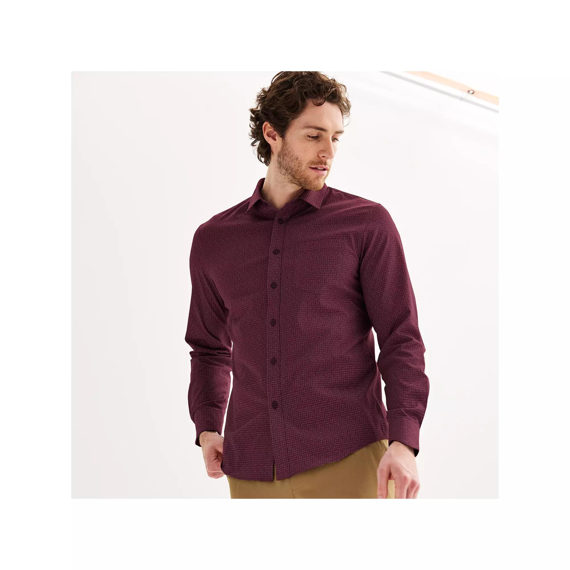 Men's FLX Slim Performance Untucked-Fit Button Down Long Sleeve Shirt, Size: Medium SLIM, Baron River Product Image