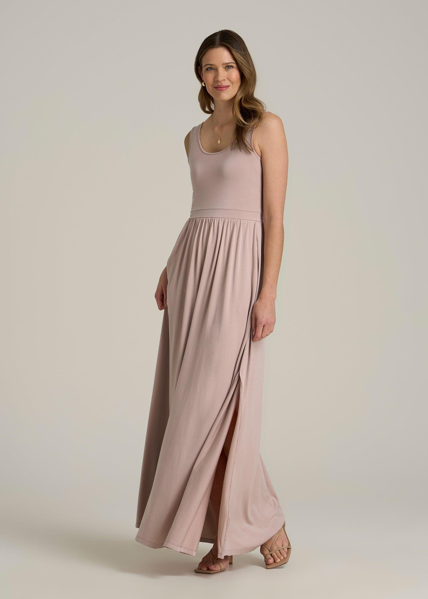 Jersey Tank Maxi Dress with Pockets for Tall Women in Desert Rose Product Image