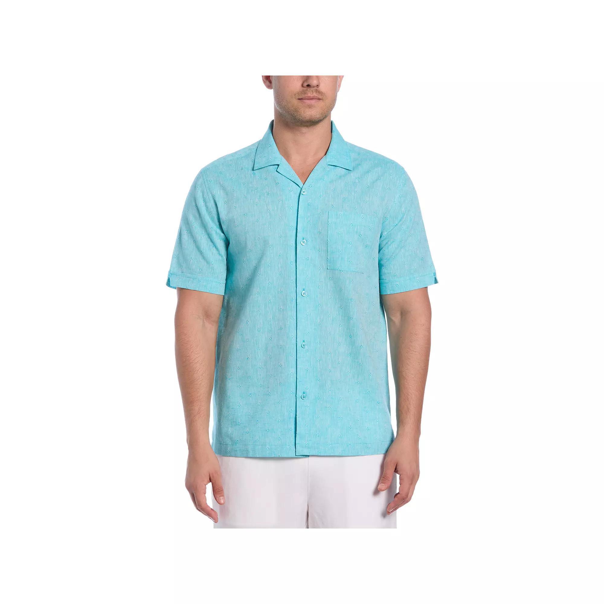 Men's Cubavera Linen Blend Diamond Dobby Print Short Sleeve Button-Down Shirt, Size: Large, Ceramic Product Image