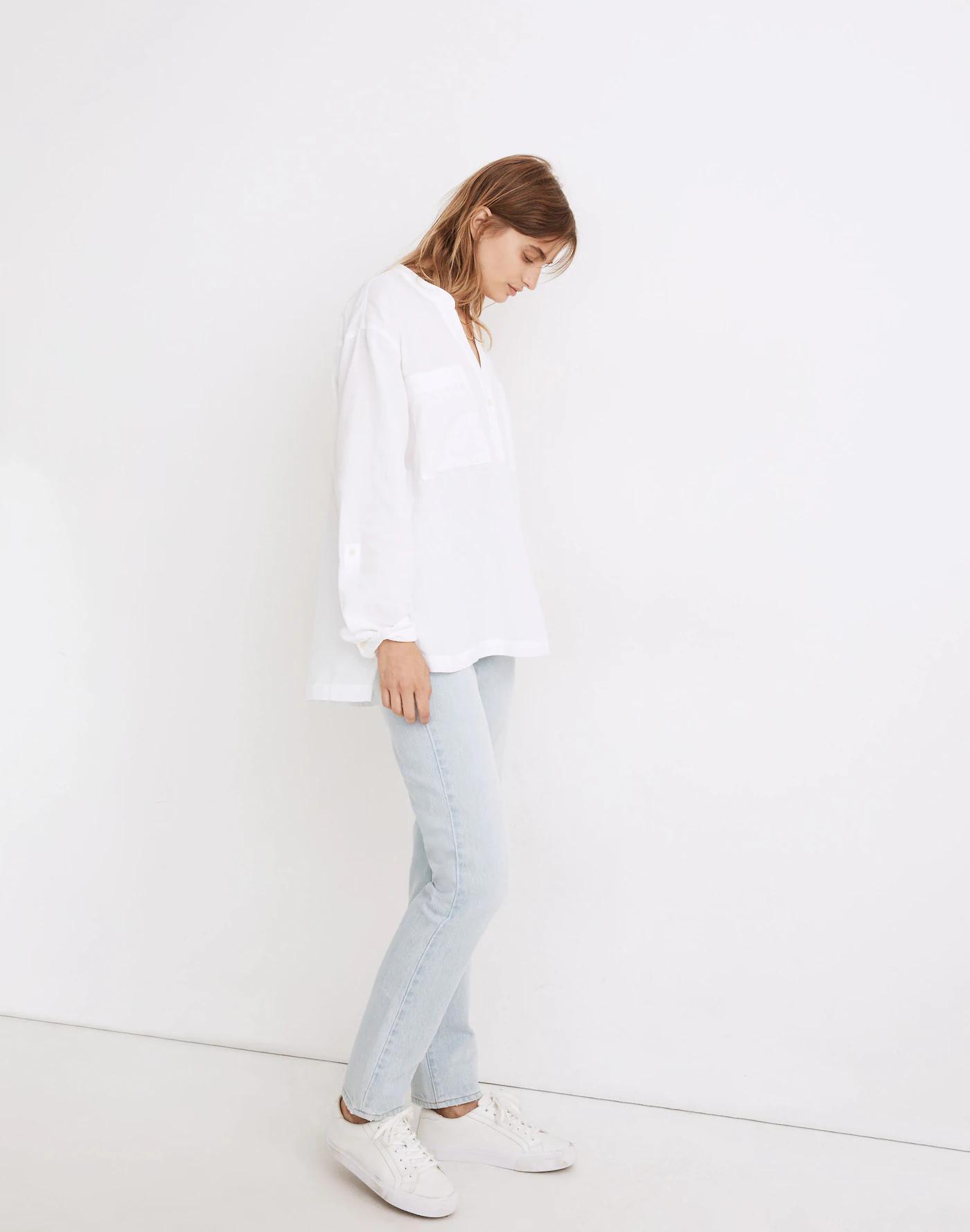 Cotton Gauze Pocket Tunic Shirt Product Image