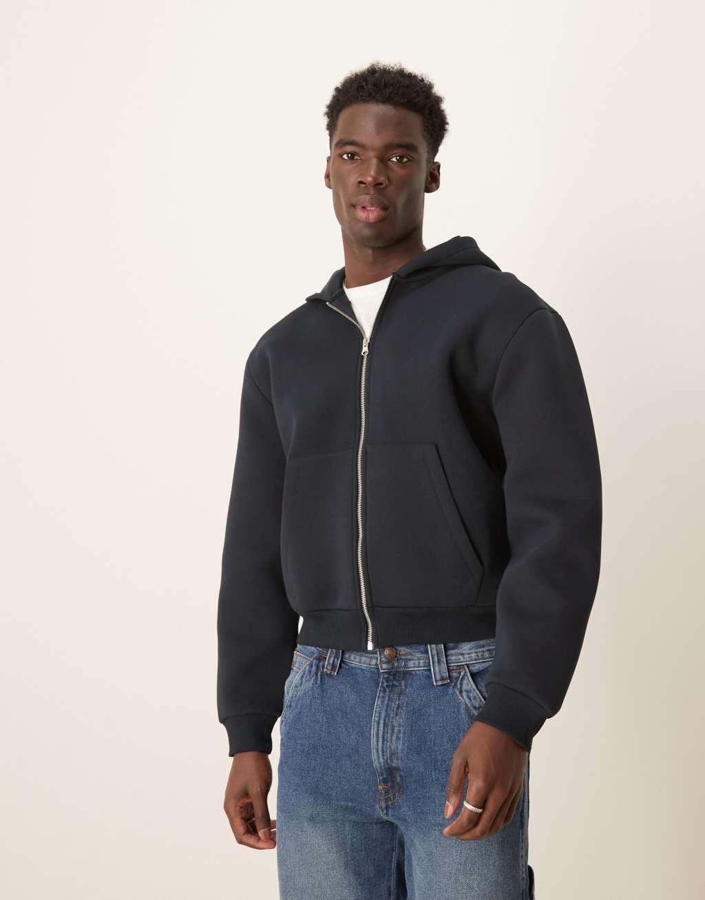 ASOS DESIGN heavyweight boxy scuba hoodie in navy Product Image