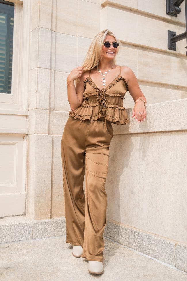 Downtown Meetup Sand Satin Wide Leg Pants FINAL SALE Product Image