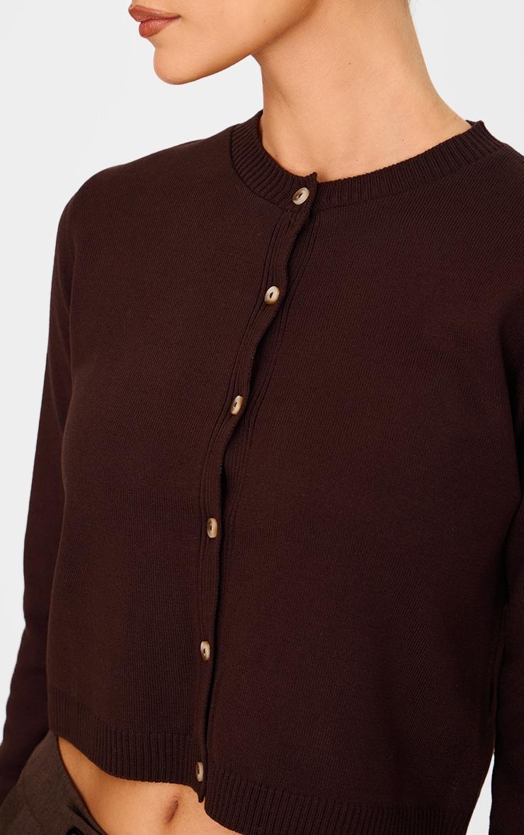 Chocolate Basic Button Up Knit Cardigan Product Image