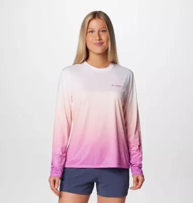 Columbia Women's PFG Super Tidal Tee Rookery Palms Fade Long Sleeve Shirt- Product Image