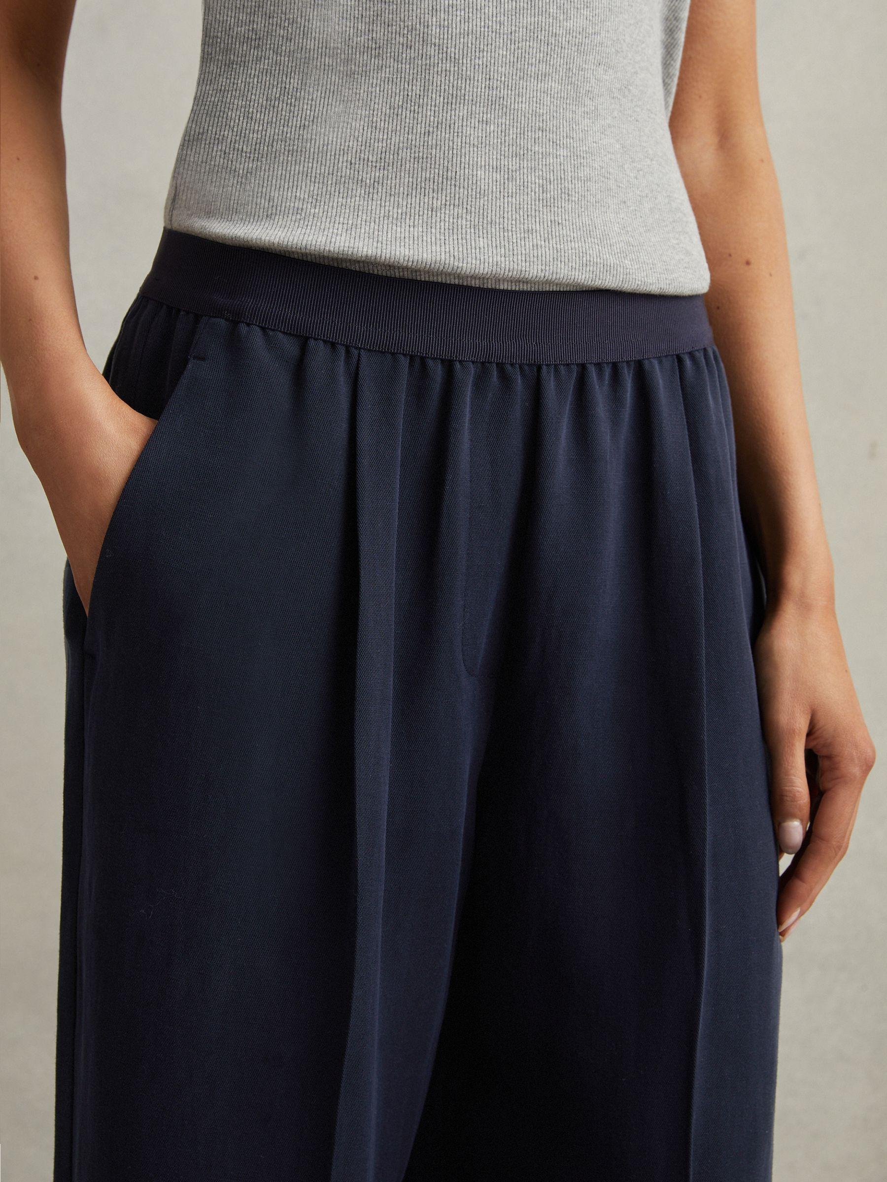 Petite Lyocell-Linen Wide Leg Trousers in Navy Product Image