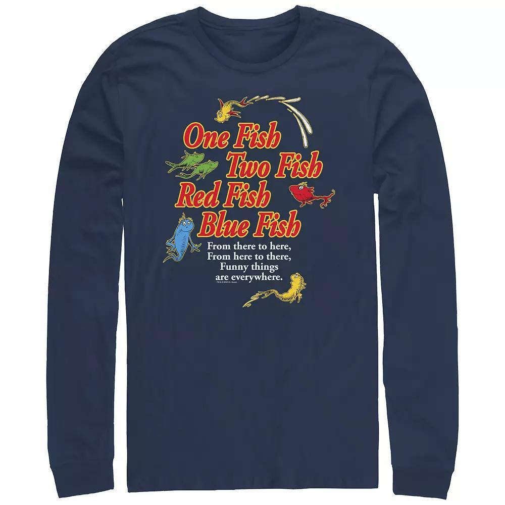 Mens Dr. Seuss One Fish Two Fish Red Fish Blue Fish Poster Long Sleeve Graphic Tee Product Image