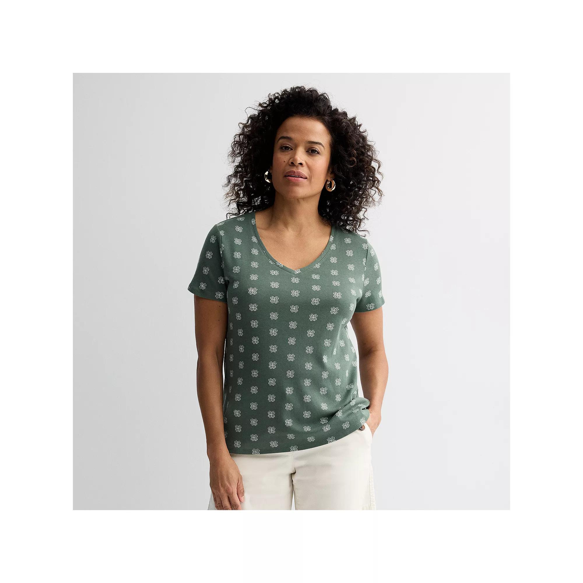 Women's Croft & Barrow® Essential V-Neck Tee, Size: Medium, Blue Tropical Palm Product Image