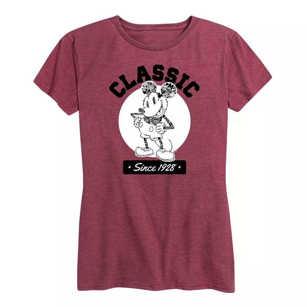 Disneys Mickey Mouse Womens Classic Since 1928 Graphic Tee Grey Dark Red Product Image