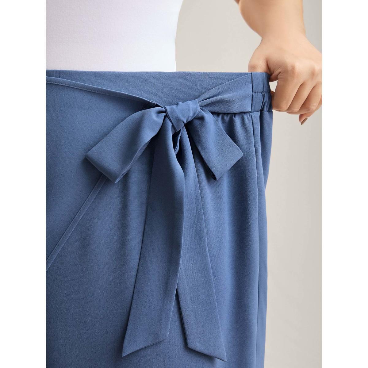 Plus Size Belted Wrap Detail Wide-Leg Pants Women Stone Elegant Wide Leg Mid Rise Everyday-Elegant Pants BloomChic 12/L Product Image