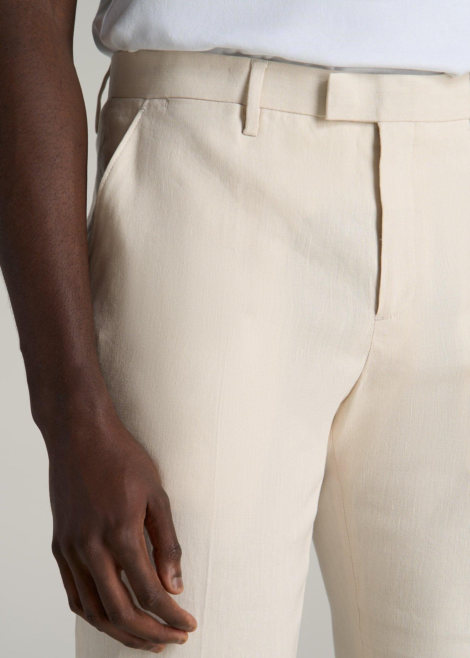 Stretch Linen Dress Pants for Tall Men in Light Beige Linen Male Product Image