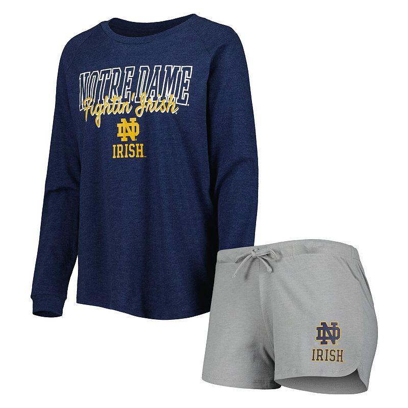 Womens Concepts Sport /Gray Notre Dame Fighting Irish Raglan Long Sleeve T-Shirt & Shorts Sleep Set Blue Product Image