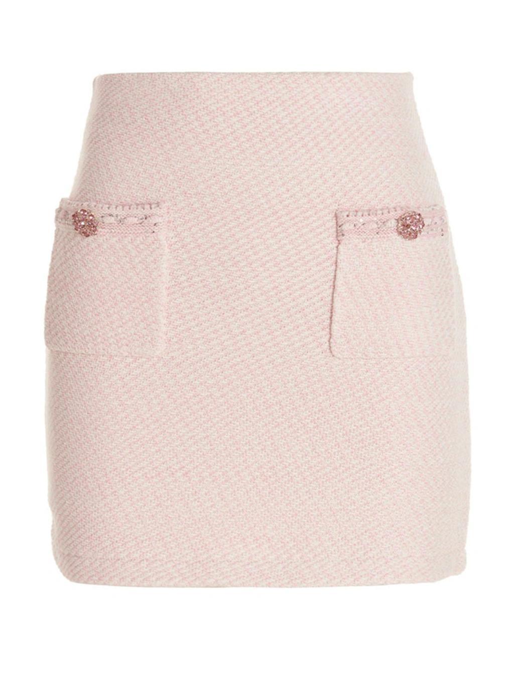 Sequin Crystal Embellished Short Sleeve Knit Mini Skirt In Pink Product Image