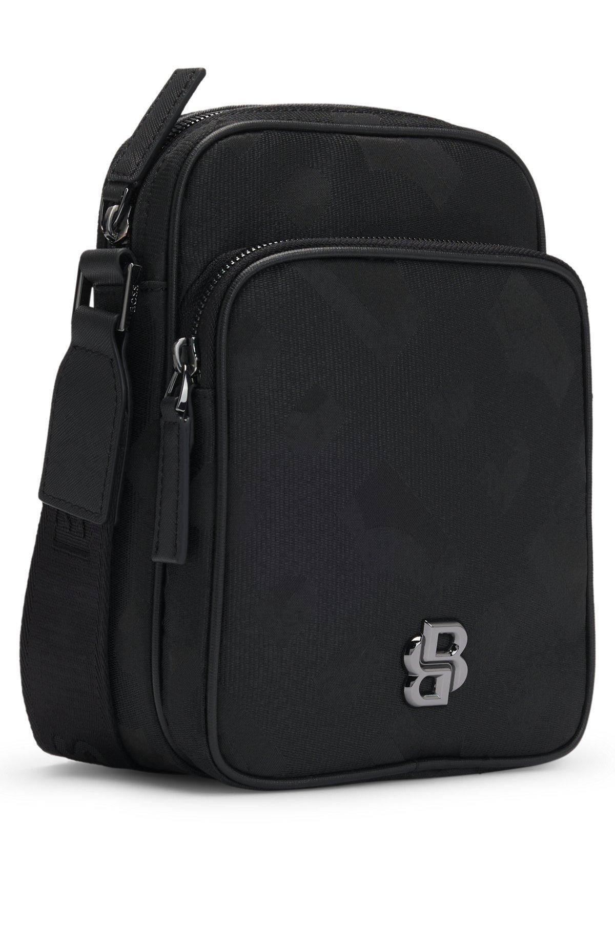 BOSS - Monogram-jacquard reporter bag with Double B trim - Black Product Image