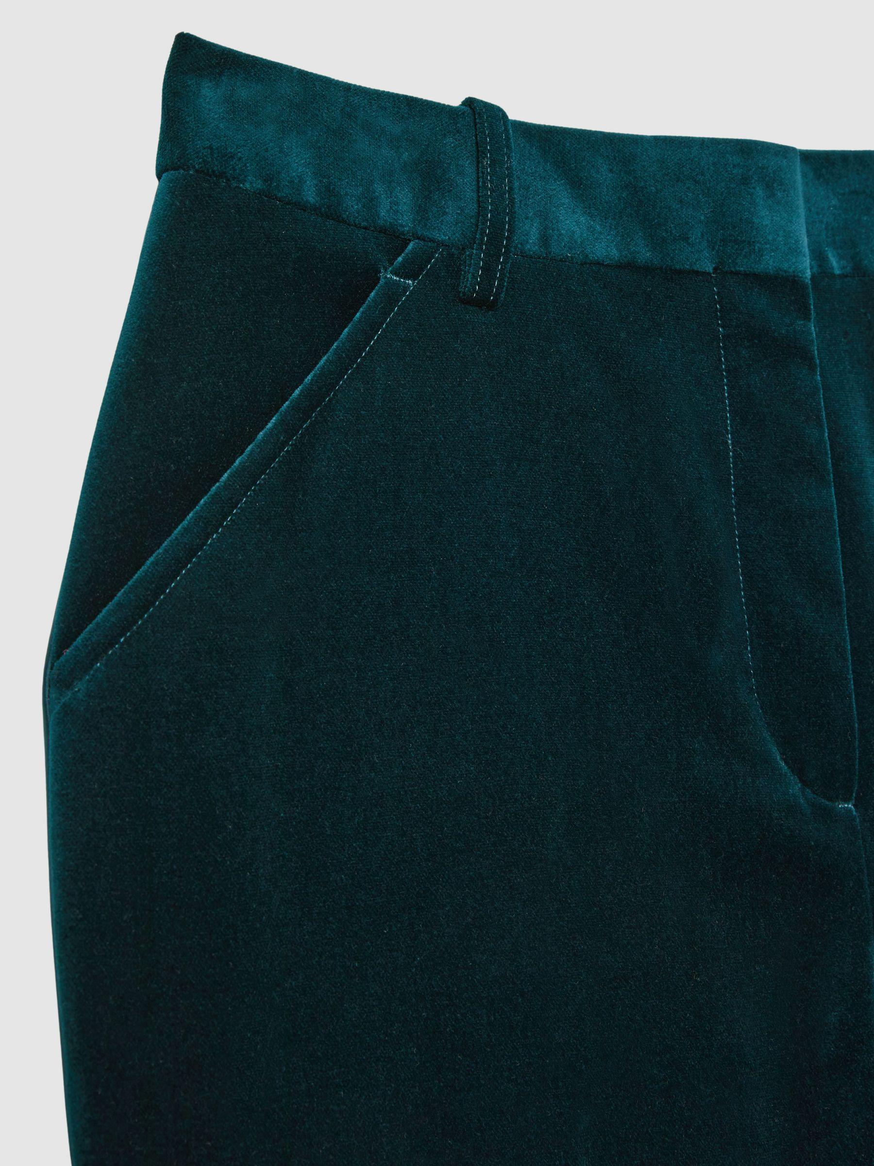 Petite Velvet Flared Suit Trousers in Teal Product Image