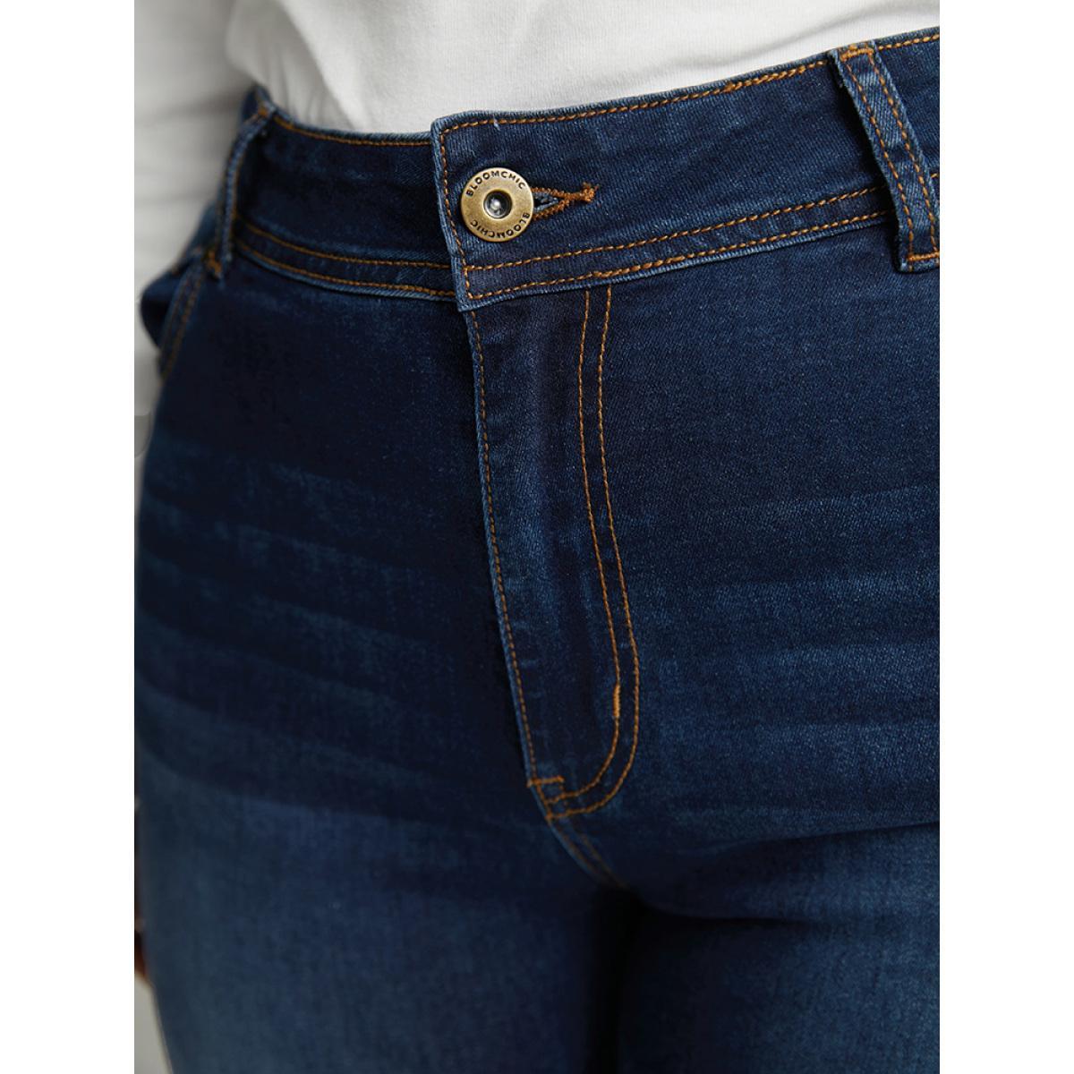 Plus Size Skinny Dark Wash Zipper Fly Jeans Women DarkBlue Casual Plain Plain High stretch Pocket Jeans BloomChic 26/4X Product Image