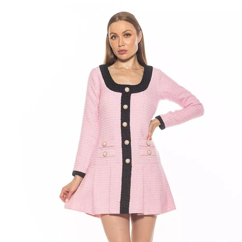 Women's ALEXIA ADMOR Nina Long Sleeve Drop Waist Pleated Dress, Size: 8, Black White Product Image