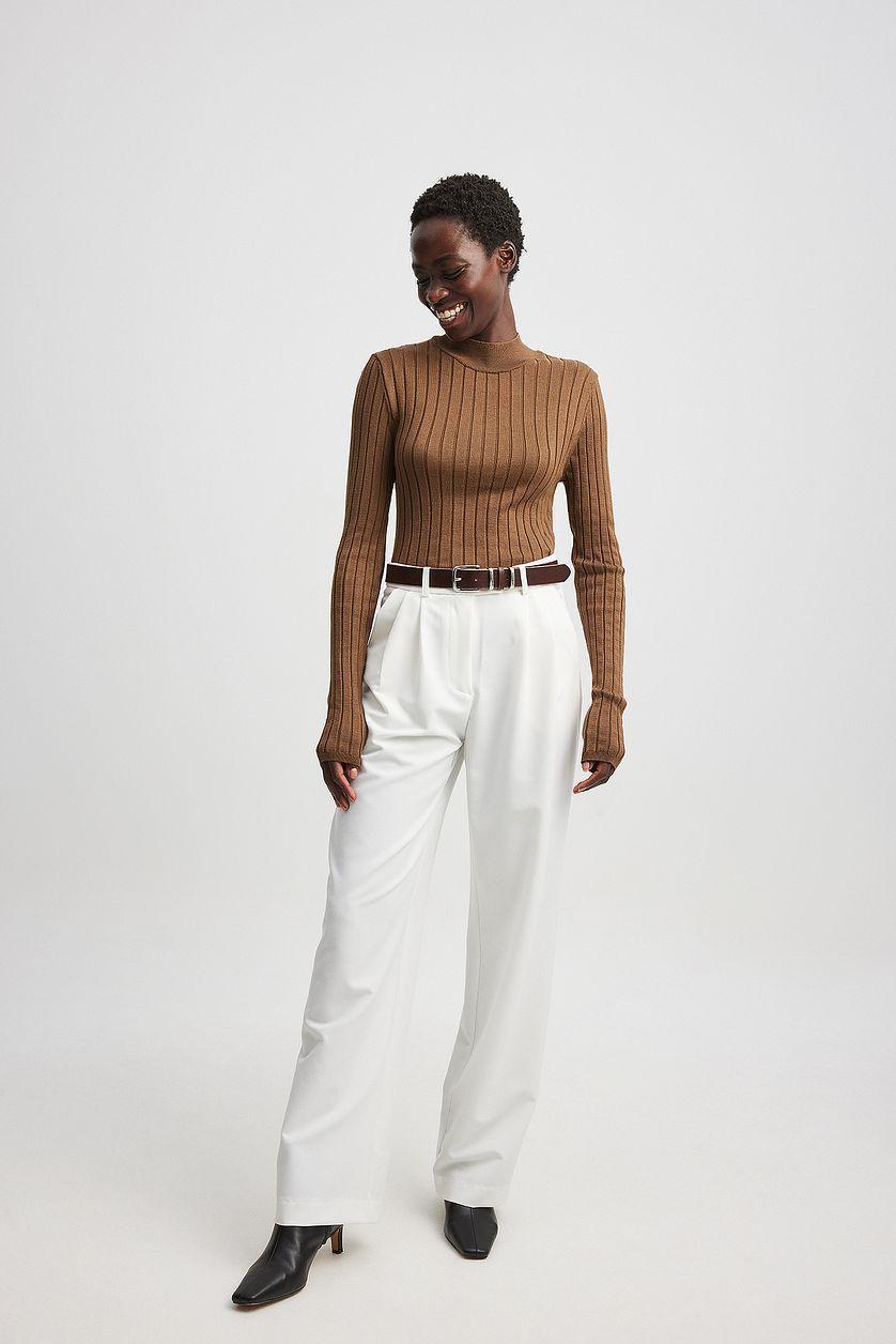 Ribbed High Neck Knitted Sweater Product Image