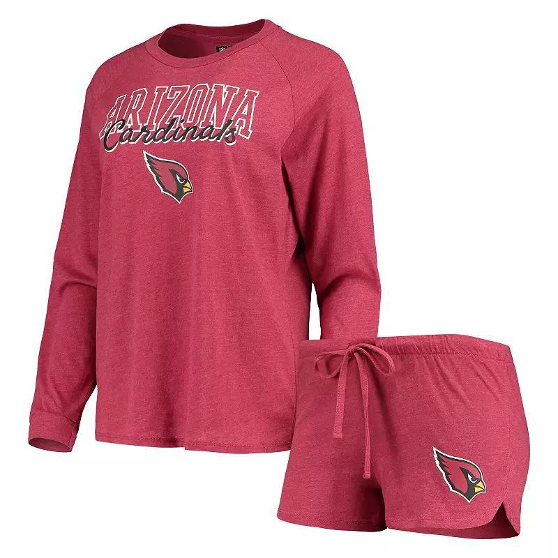 Women's Concepts Sport Cardinal Arizona Cardinals Meter Knit Long Sleeve Raglan Top & Shorts Sleep Set, Size: Large, Red Product Image