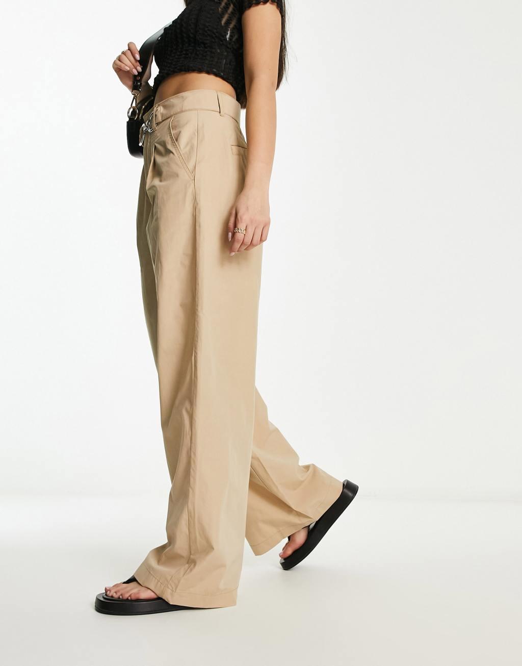 River Island belted wide leg pants with hardware detail Product Image