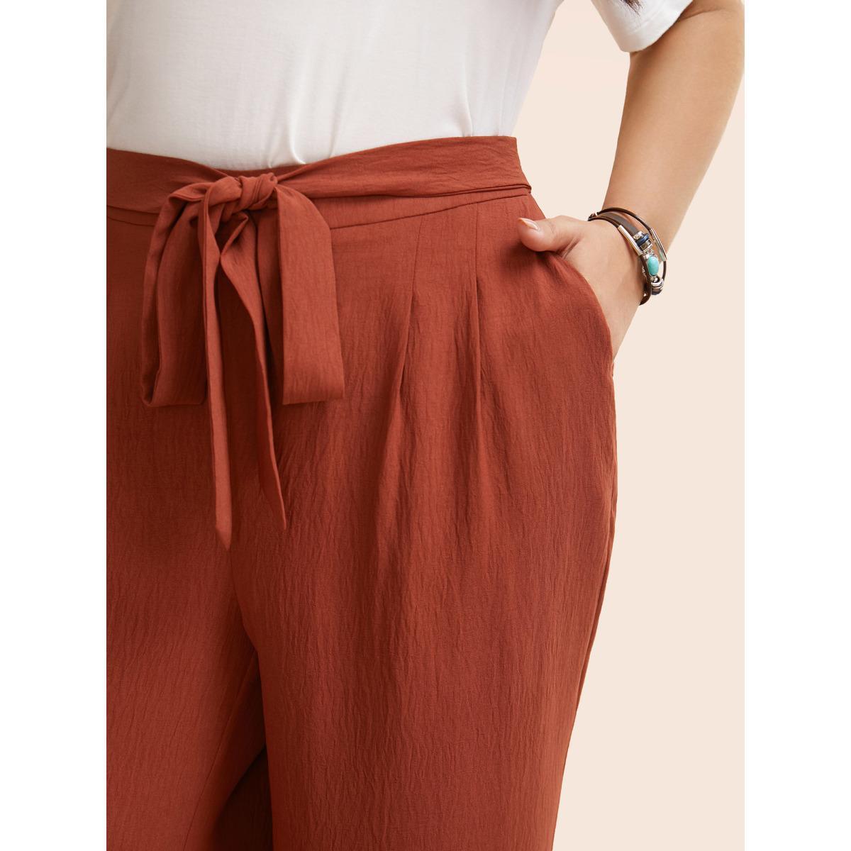 Plus Size Solid Tie Knot Wide Leg Pants Women Russet Resort Wide Leg Mid Rise Vacation Pants BloomChic 14-16/1X Product Image