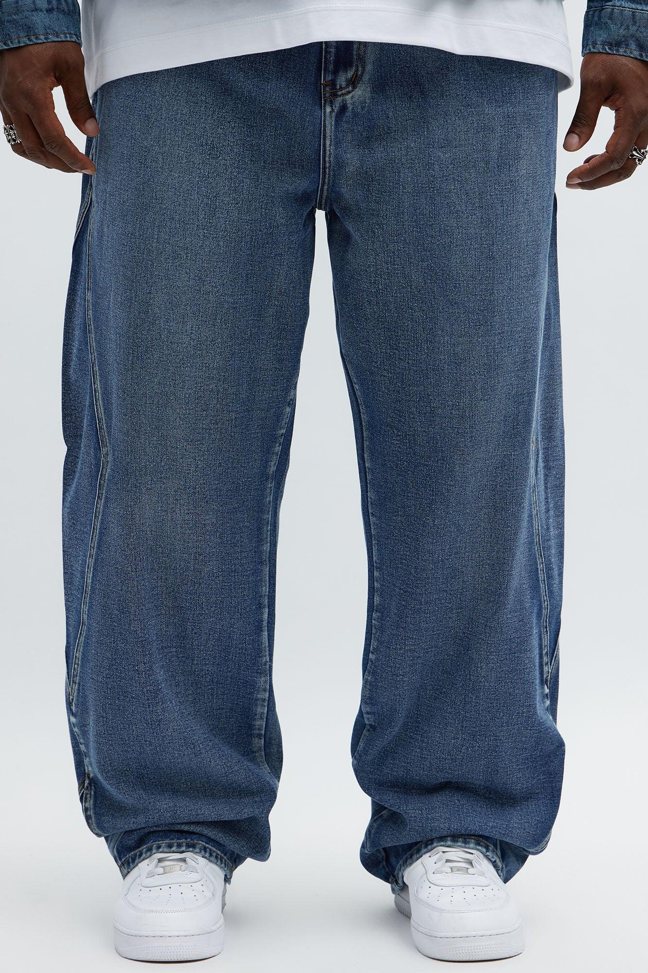 Baggy Faded Paneled Jeans - Medium Blue Wash Product Image