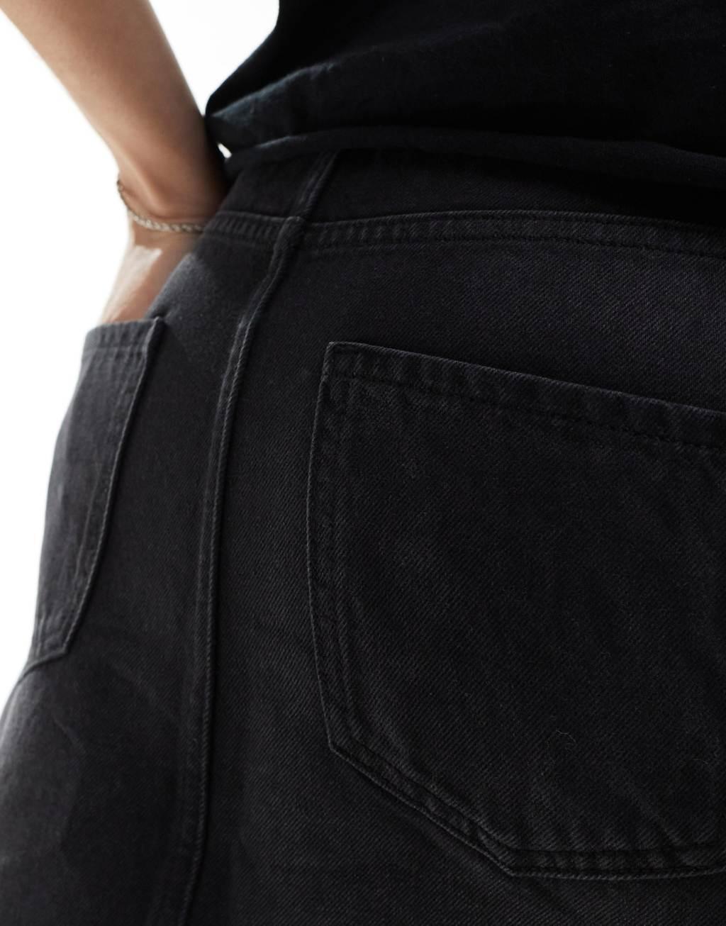 COLLUSION denim cut off mini skirt in washed black Product Image