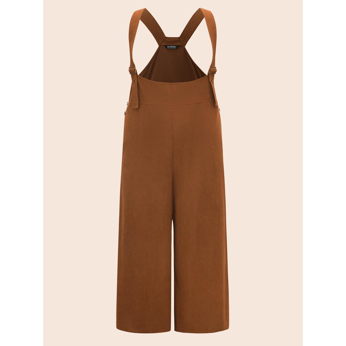 Plus Size Bronze Corduroy Button Detail Adjustable Straps Jumpsuit Women Casual Sleeveless Non Everyday Loose Jumpsuits BloomChic 28/5X Product Image