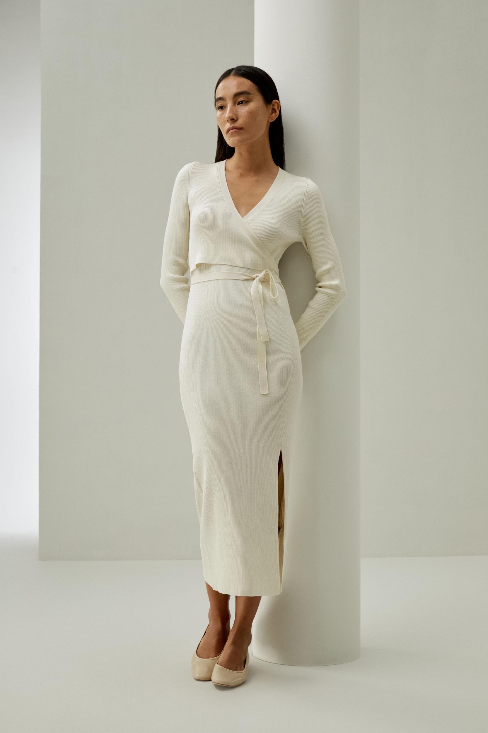 Elegant Wrap-Front Silk Knit Dress Product Image