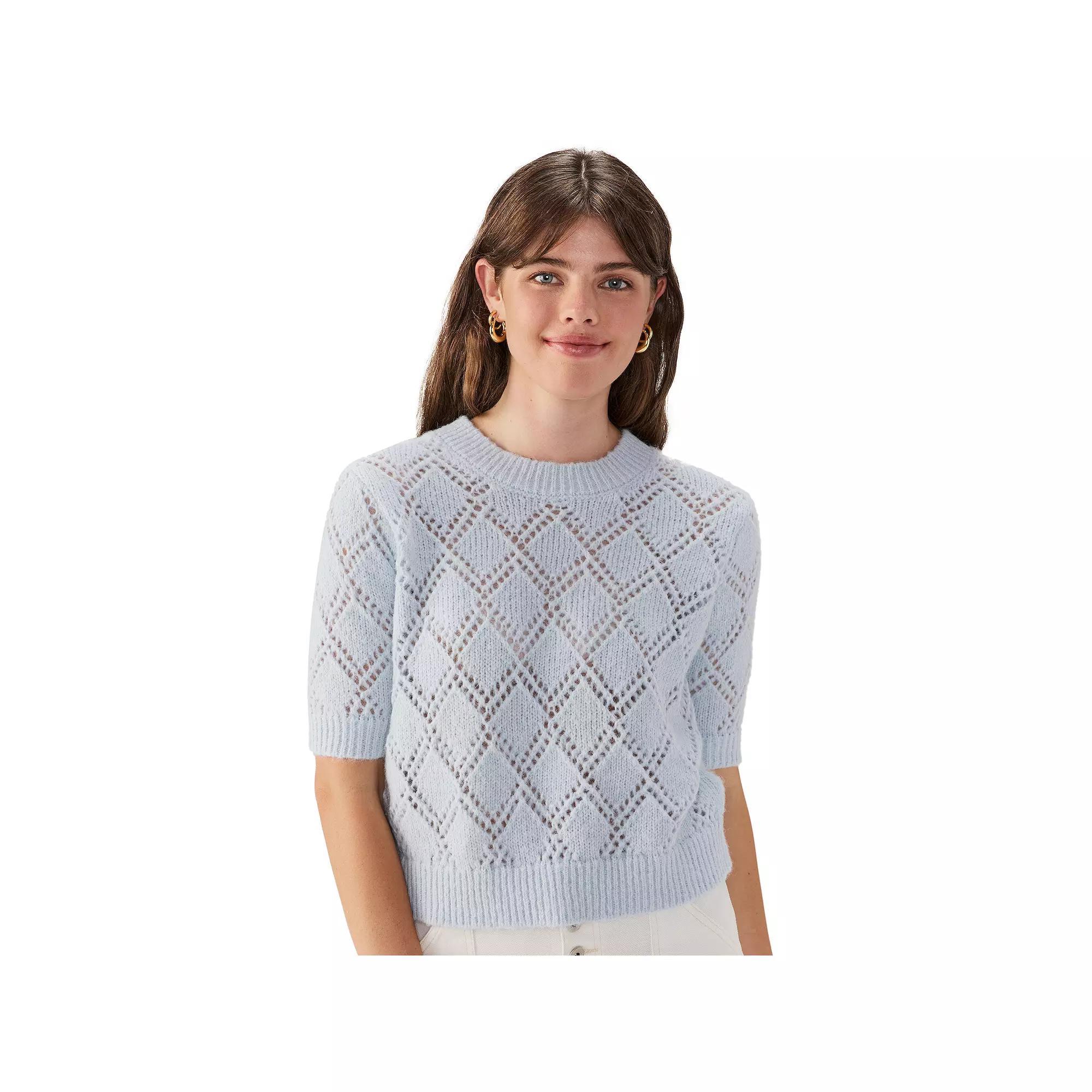 Women's Modern Supply by Sanctuary Pointelle Short Sleeve Sweater, Size: XL, Artctic White Product Image