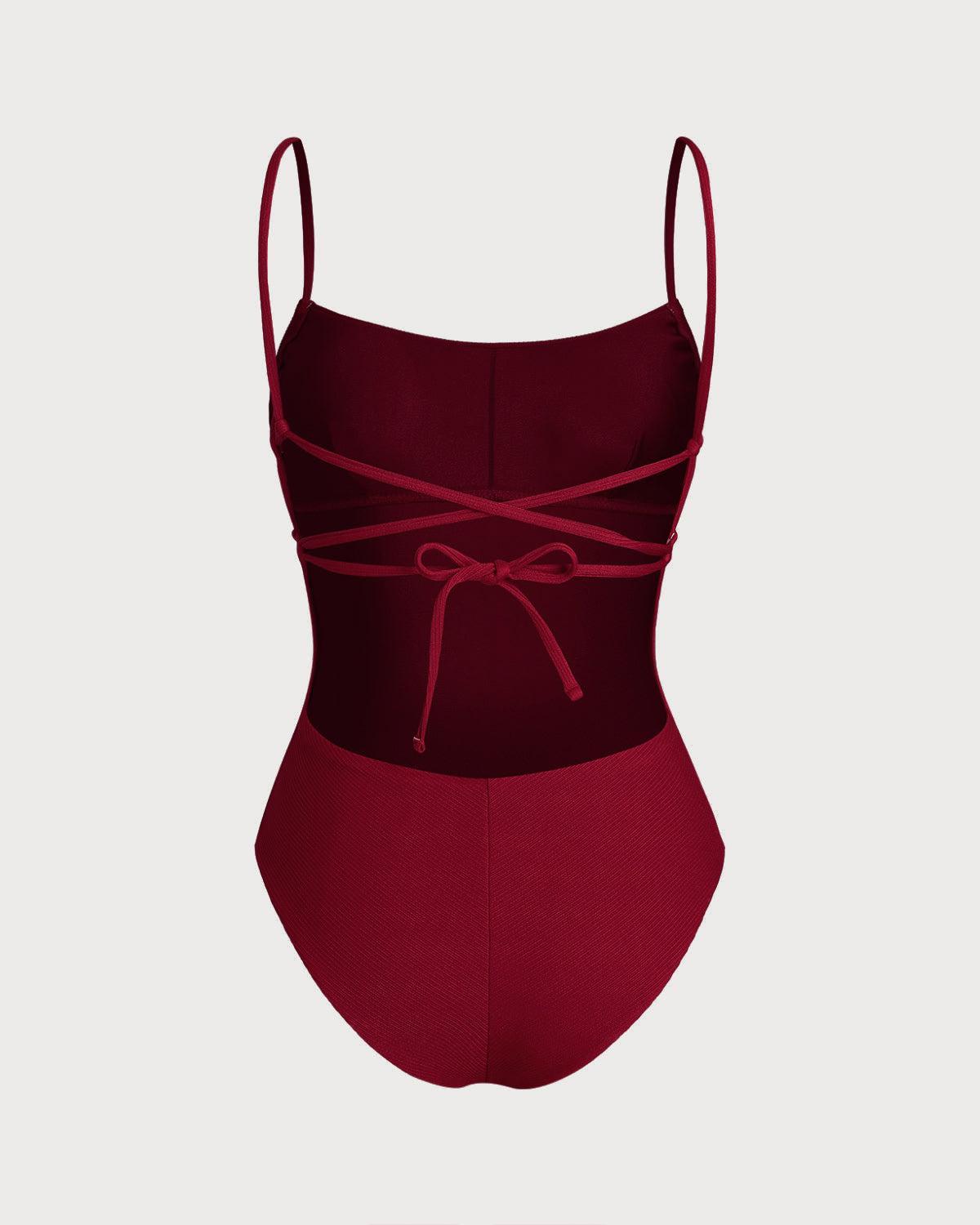 Red Bralette X Cross One-Piece Swimsuit Product Image