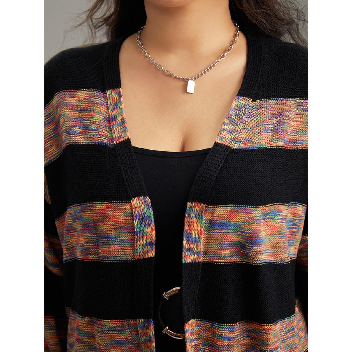 Plus Size Rainbow Contrast Open Front Cardigan Multicolor Women Casual Loose Long Sleeve Dailywear Cardigans BloomChic 18-20/2X Product Image