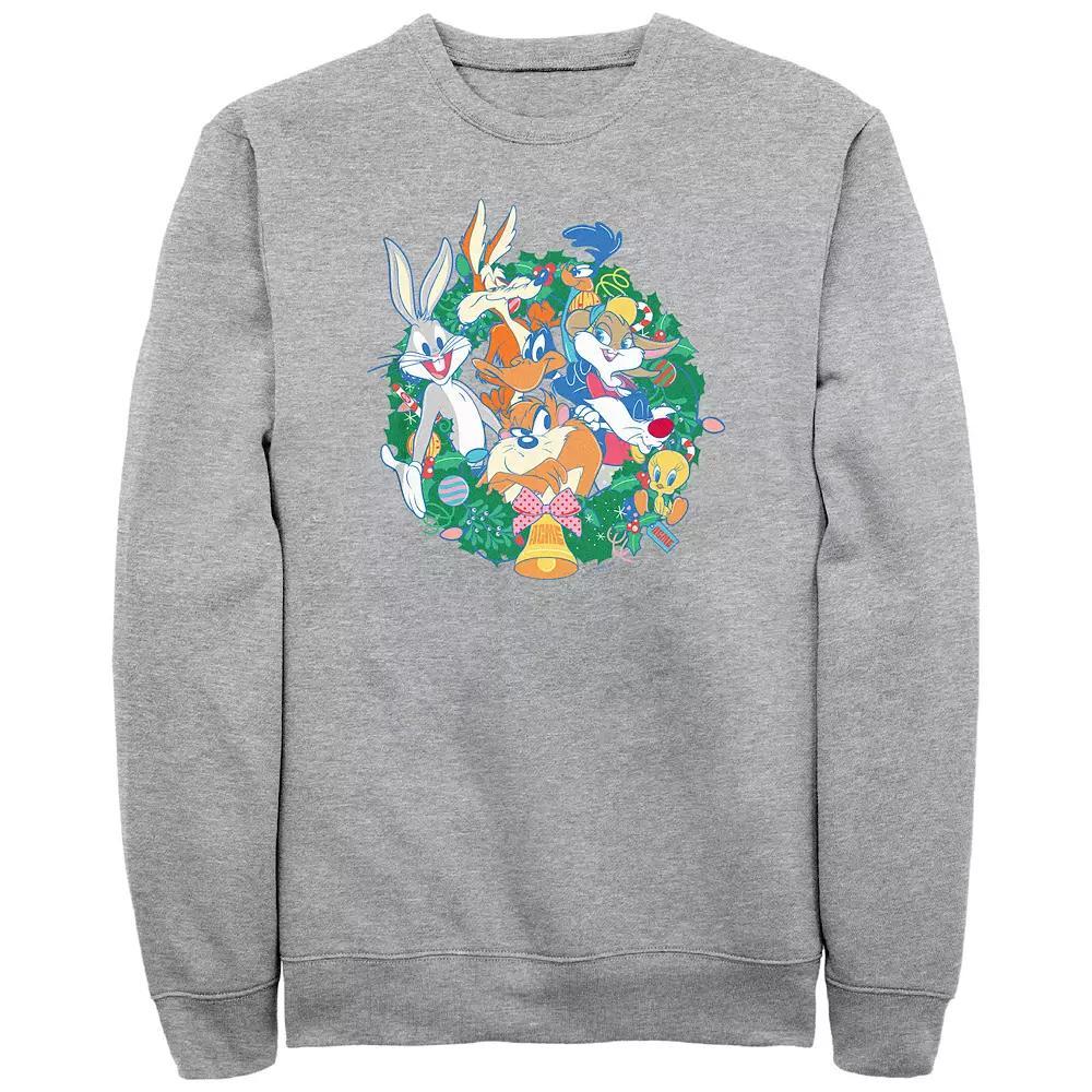 Men's Looney Tunes Christmas Wreath Graphic Fleece, Size: XL, Athletic Grey Product Image