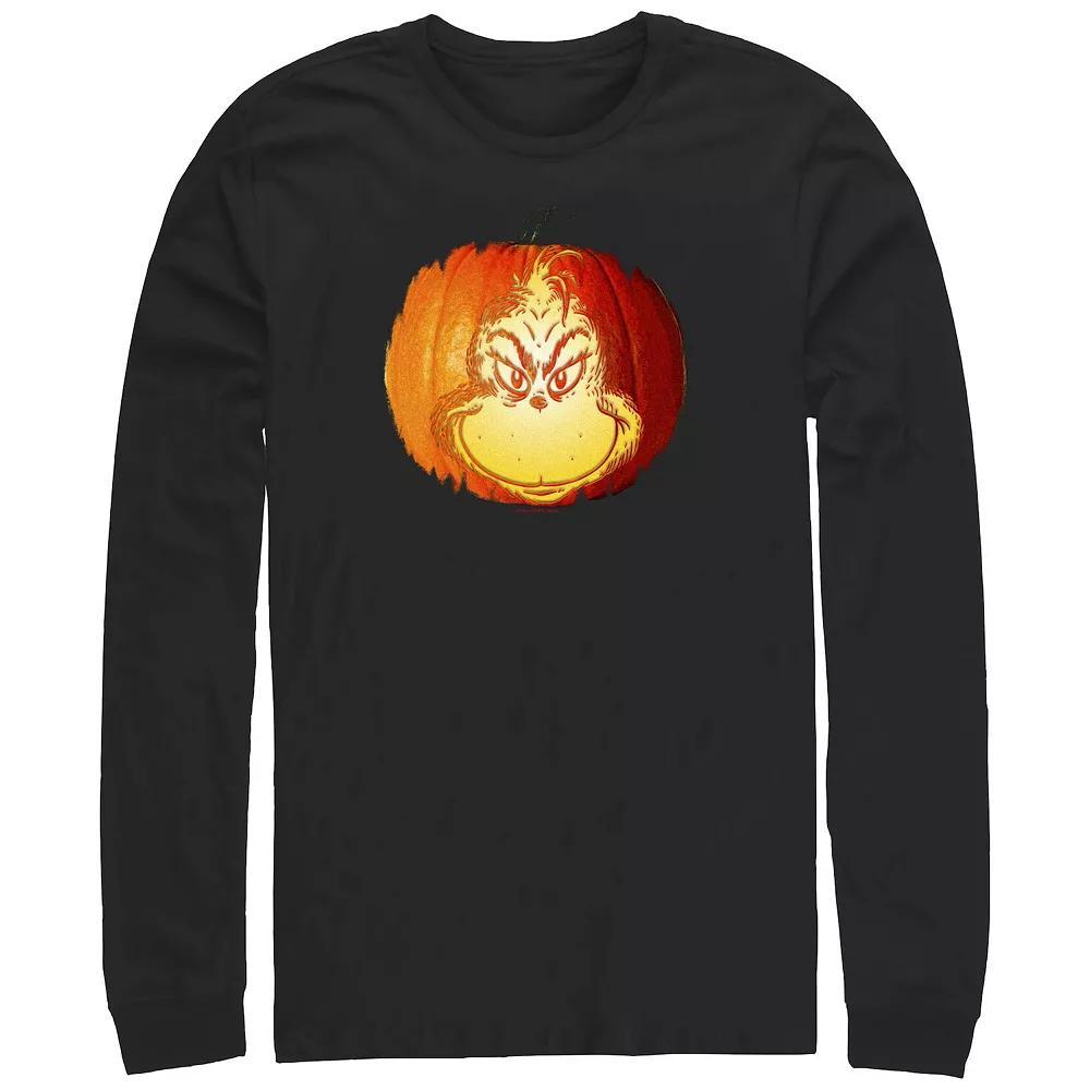 Men's Dr. Seuss Grinch Jack O Lantern Long sleeves Graphic Tee, Size: 4XB, Black Product Image