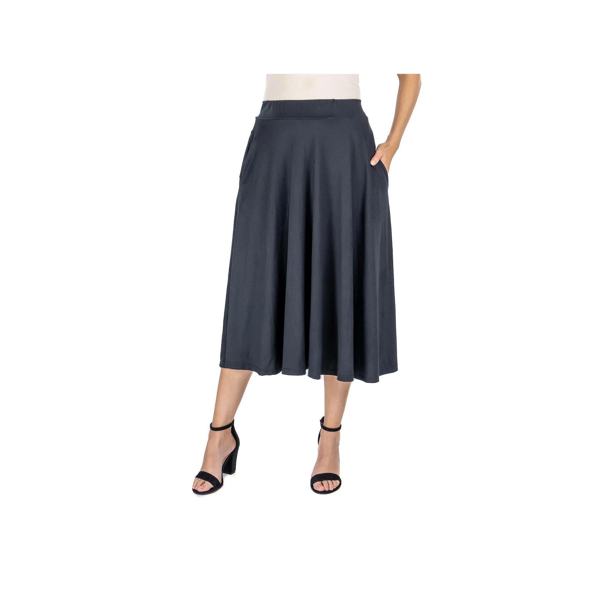 Women's 24Seven Comfort Apparel Solid A-Line Midi Skirt, Size: Small, Grey Product Image