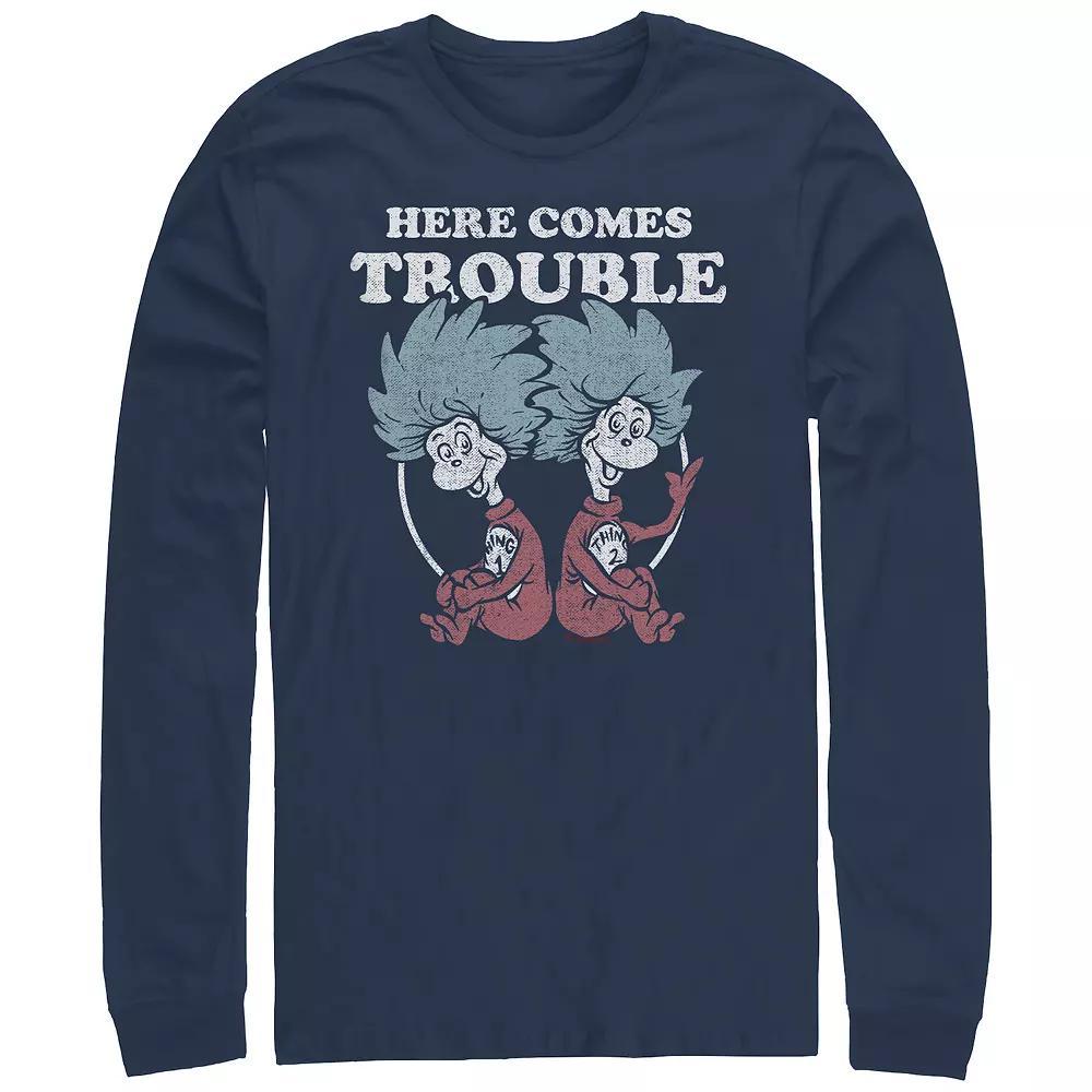 Men's Dr. Seuss Thing 1 And Thing 2 Here Comes Trouble Long Sleeve Graphic Tee, Size: Large, Blue Product Image