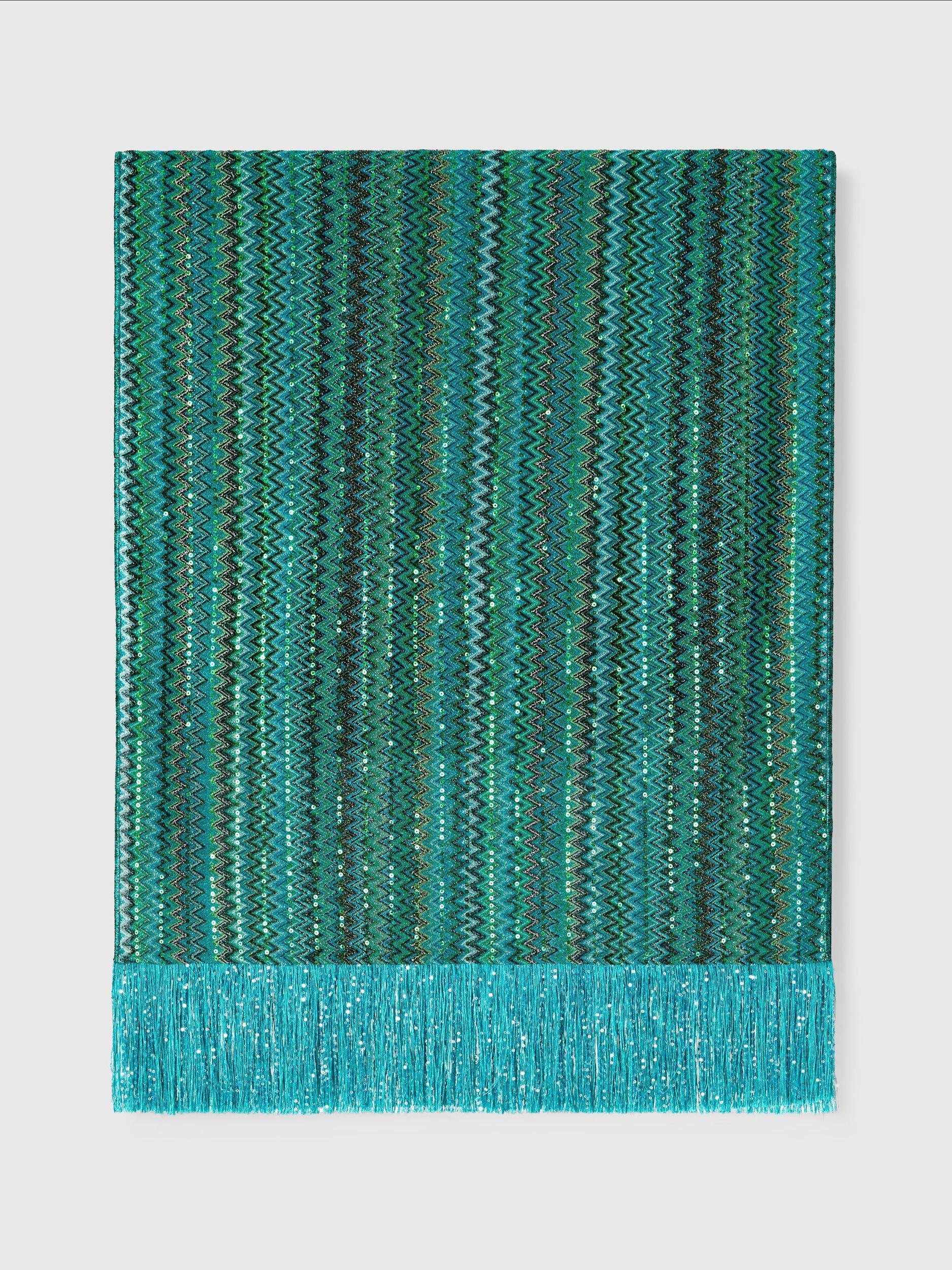 Viscose stole in zig zag lamé with sequins and fringes Product Image