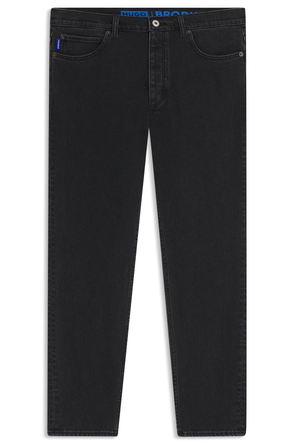 Tapered-fit jeans in grain-effect black denim Product Image